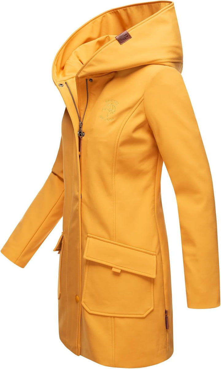MARIKOO Damen Softshell Jacke Winterjacke wasserabweisend Outdoor lang B856 XS Amber Yellow, S