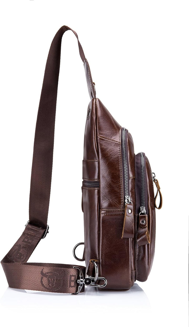 HARPIMER Brusttasche Leder Sling Rucksack Schultertasche Herren, Brusttasche Umhängetasche Schultert