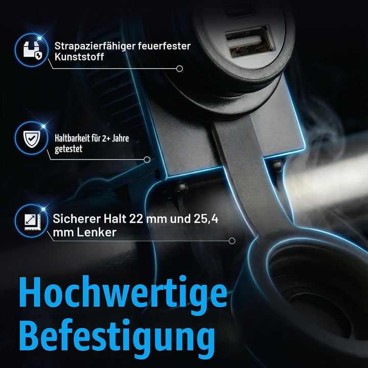 Cliff Top 36 W PD USB-C und QC 3.0 Motorrad-Lenker-USB-Ladegerät, mit magnetischem Netzschalter, Dua