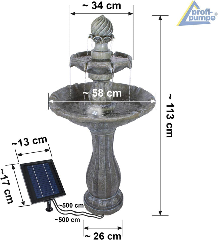 Gartenbrunnen Solarbrunnen Klassik-Garten Brunnen Vogelbad Wasserfall, Gartendeko mit Pumpe, Wassers