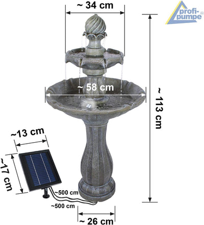 Solar Gartenbrunnen Brunnen Solarbrunnen Klassik-Garten mit Li-Ion-Akku & LED-Licht, Zierbrunnen Was