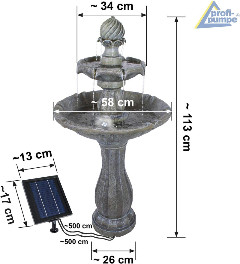 Solar Gartenbrunnen Brunnen Solarbrunnen Klassik-Garten mit Li-Ion-Akku & LED-Licht, Zierbrunnen Was