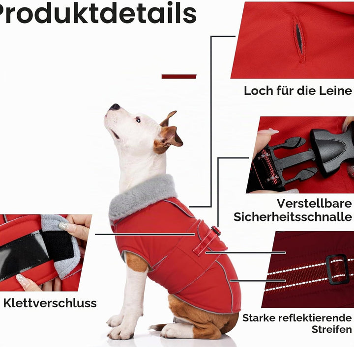 Lelepet Hundemantel Winterweste Reflektierende Fleece Hundejacke für Grosse Hunde Wasserdicht Hundej