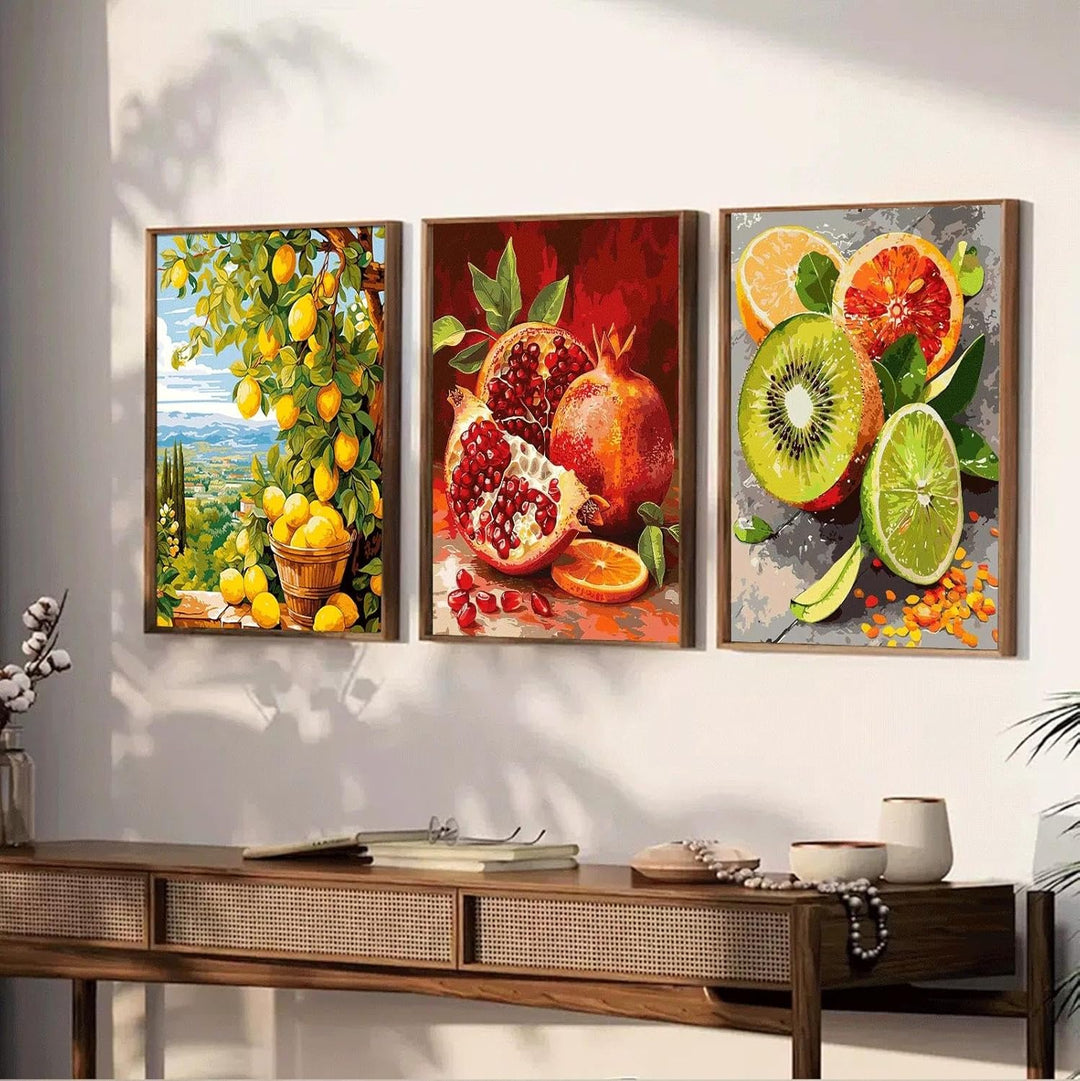 JATOK 3 Stück Malen Nach Zahlen Erwachsene, DIY Obst Gemälde für Anfänger, Handgemalt Ölgemälde Lein