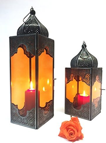 Orientalische Laterne aus Metall & Glas Sarala klein orange 28cm | orientalisches Windlicht | Marokk