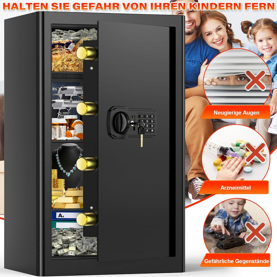 90L Grosser Feuerfester Tresor mit Feuerfeste Dokumententasche, Digitaler Heimtresor mit Herausnehmb