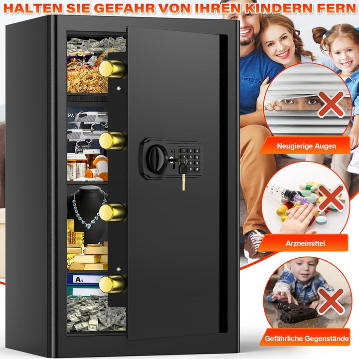 90L Grosser Feuerfester Tresor mit Feuerfeste Dokumententasche, Digitaler Heimtresor mit Herausnehmb