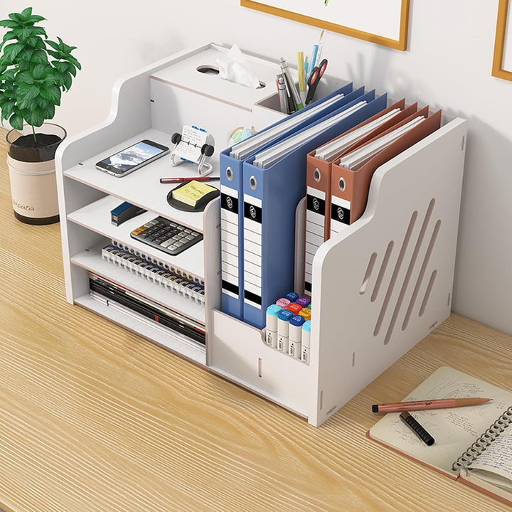 Schreibtisch Organizer Holz, Aufbewahrungsbox Schreibtisch, Vier kostenlose Lineale, Ordnungssystem