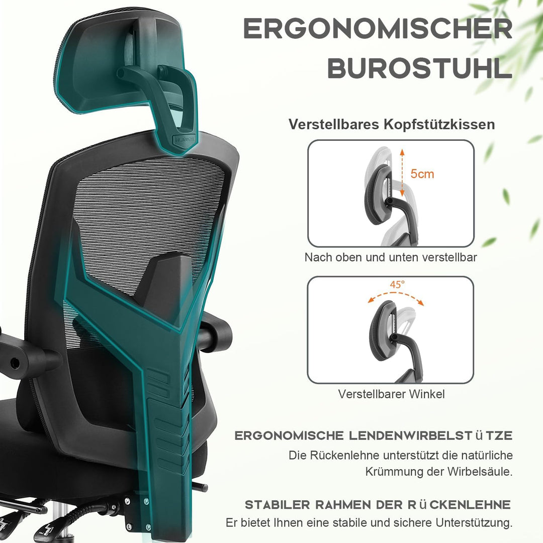 DUMOS Bürostuhl Ergonomisch - Ein Schreibtischstuhl mit Komfortarmlehnen, Ausgestattet mit Einer Beq