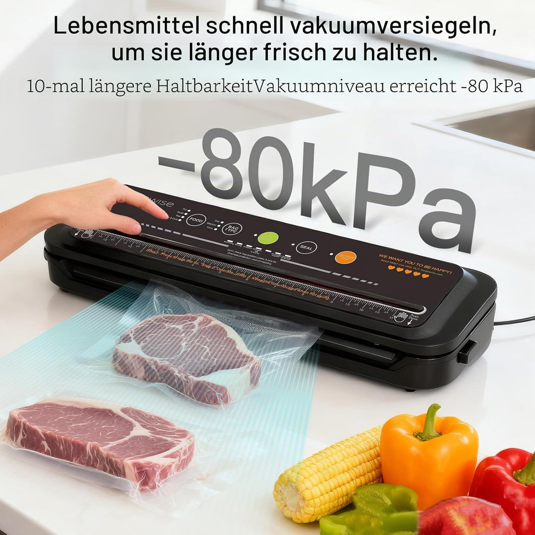 MegaWise Vakuumiermaschine, 2025 aktualisiert, 80 kPa Saugleistung, Beutel und Schneider im Lieferum