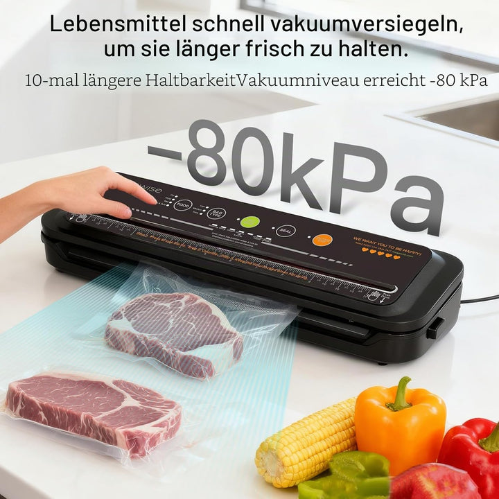 MegaWise Vakuumiermaschine, 2025 aktualisiert, 80 kPa Saugleistung, Beutel und Schneider im Lieferum