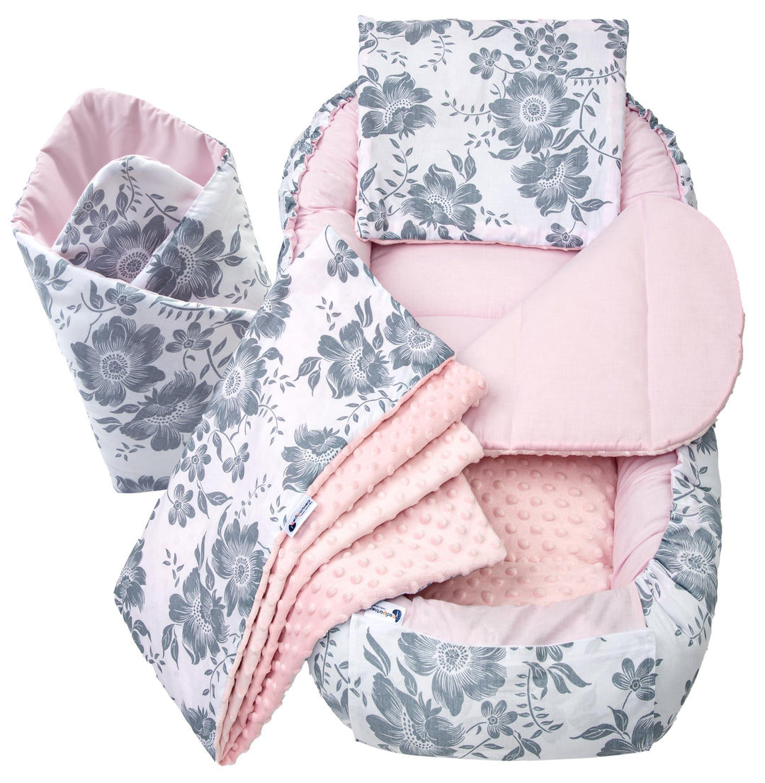 Medi Partners Babynest Nestchen Baby Set für Neugeborene - 100x60x15 Kuschelnest 5 teilig tragbar Ne