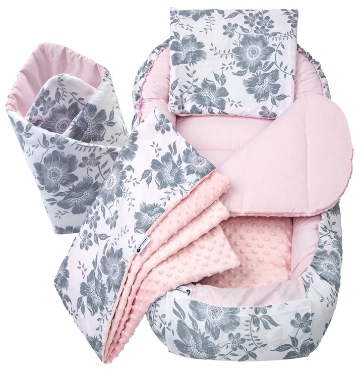 Medi Partners Babynest Nestchen Baby Set für Neugeborene - 100x60x15 Kuschelnest 5 teilig tragbar Ne