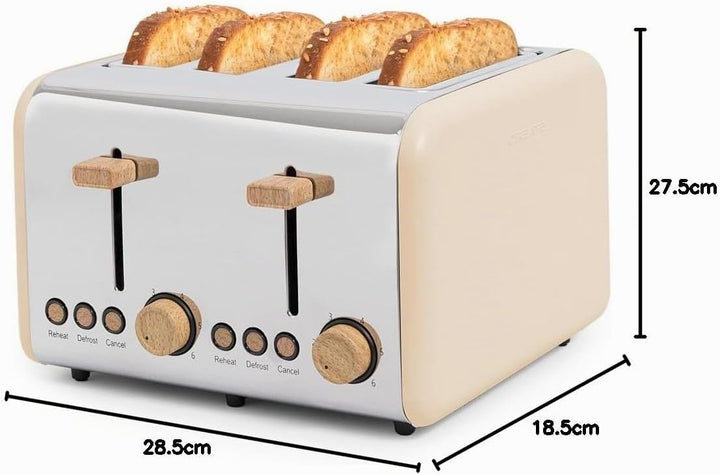 CREATE/TOAST RETRO DOUBLE/Toaster für breite Scheiben Sand/Krümelfach, 6 Leistungsstufen, Thermostat