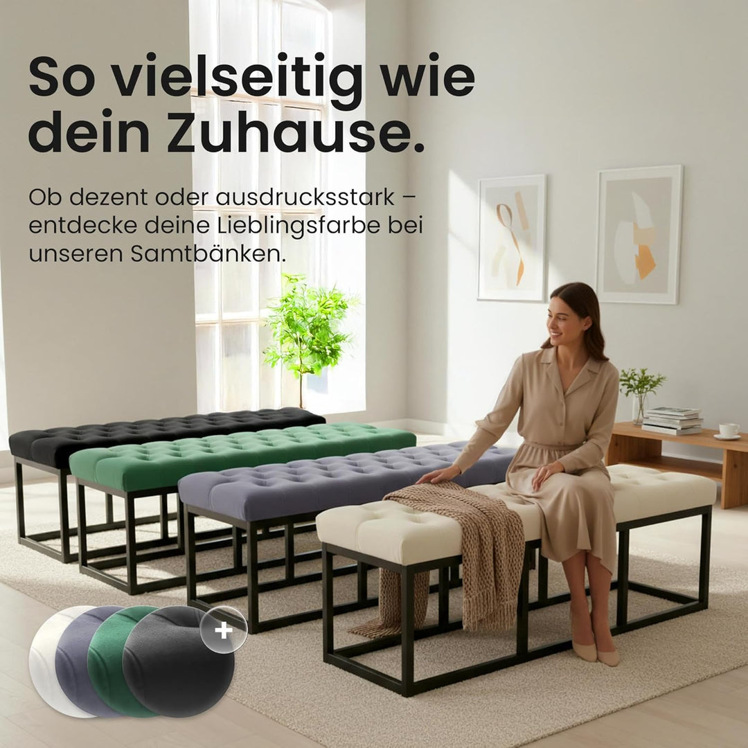 CLP Sitzbank Polson Samt Mit Metallgestell I Gesteppte Polsterbank I Metallbank Mit Samtbezug, Farbe