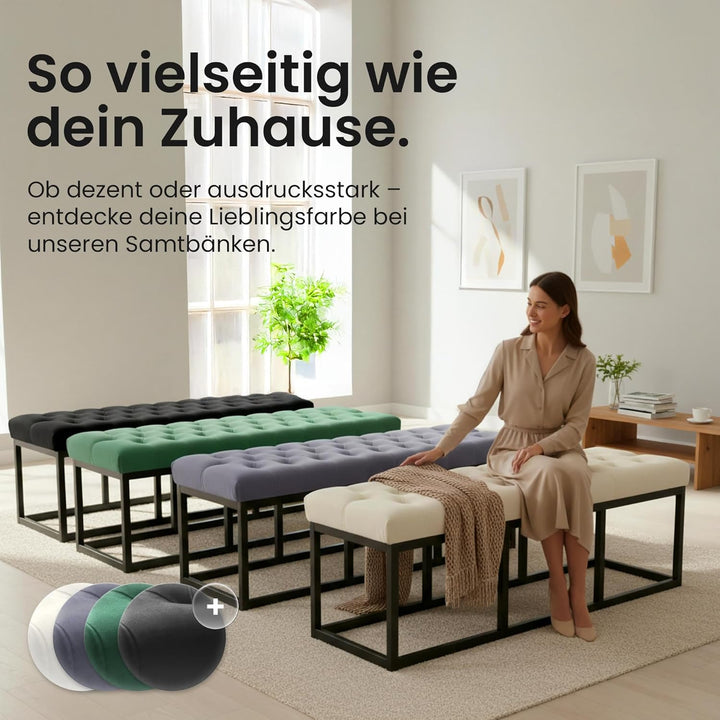 CLP Sitzbank Polson Samt Mit Metallgestell I Gesteppte Polsterbank I Metallbank Mit Samtbezug, Farbe