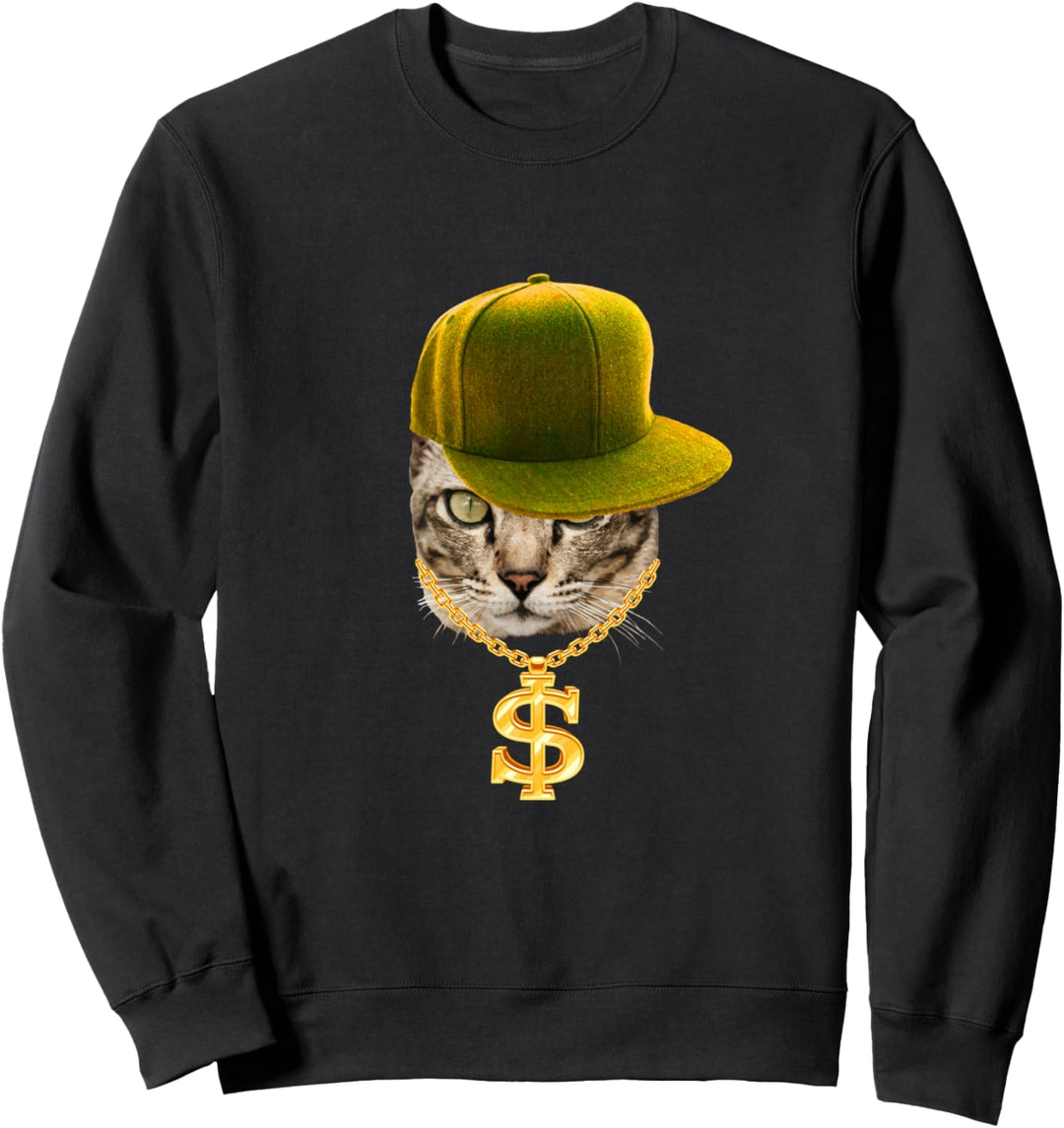 Rapper Katze mit Cap und Gold Kette Ghetto Hip Hop Kultur Sweatshirt
