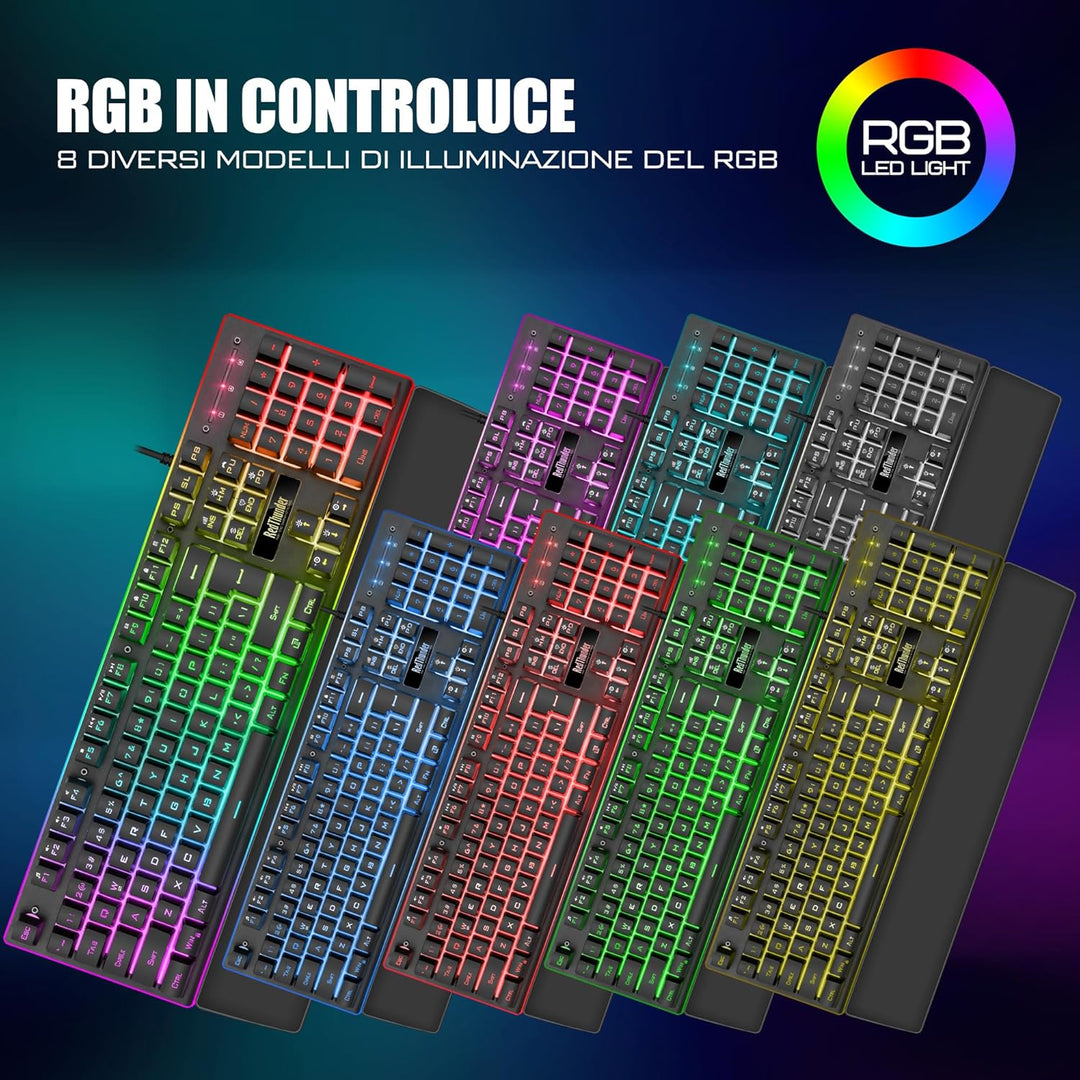 RedThunder K10 Gaming-Tastatur- und Maus-Set, Layout IT Metallplatte und Handballenauflage, RGB-Hint