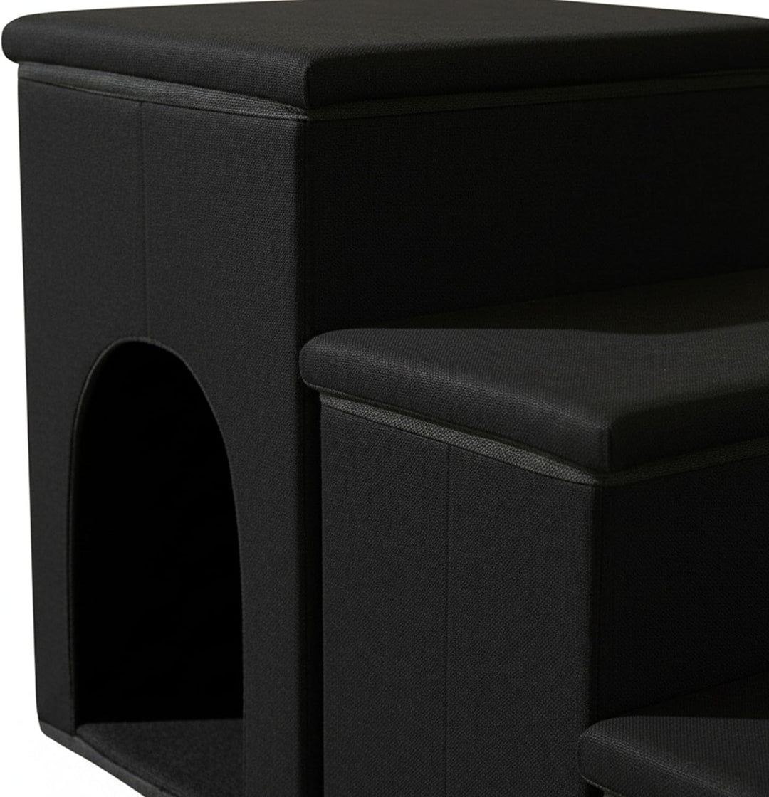 Relaxdays Hundetreppe, 3 Stufen, Höhle & Stauraum, HxBxT: 43 x 75 x 33 cm, faltbar, Hunderampe Bett