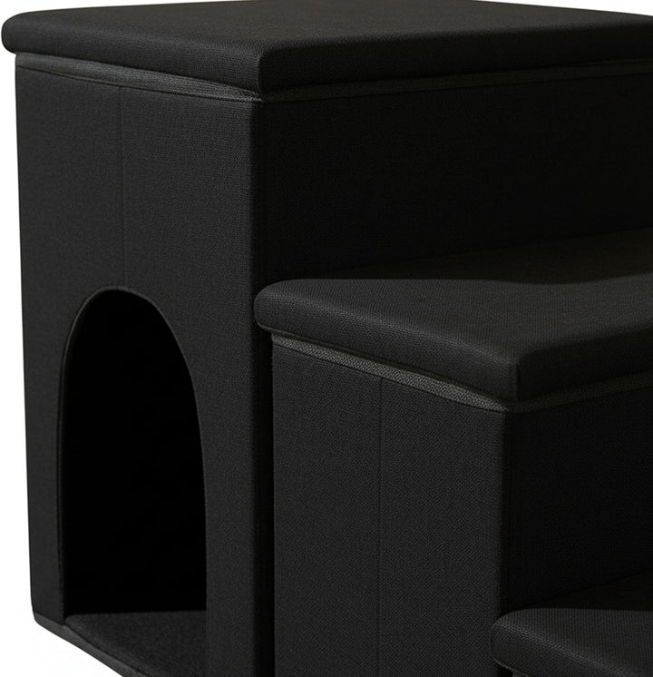 Relaxdays Hundetreppe, 3 Stufen, Höhle & Stauraum, HxBxT: 43 x 75 x 33 cm, faltbar, Hunderampe Bett