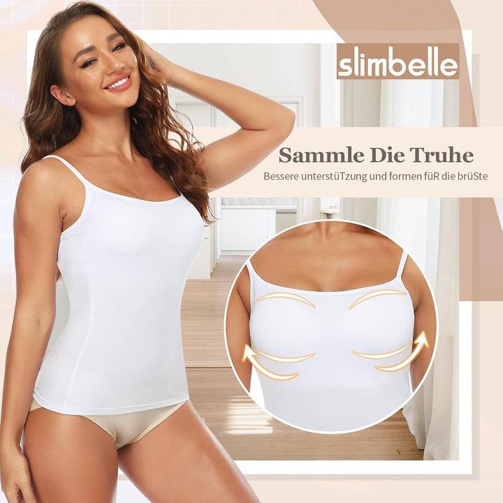 SLIMBELLE Damen Unterhemd BH Hemd Seamless Tank Top mit entfernbaren Cups Bauchweg Shapewear Top Ohn