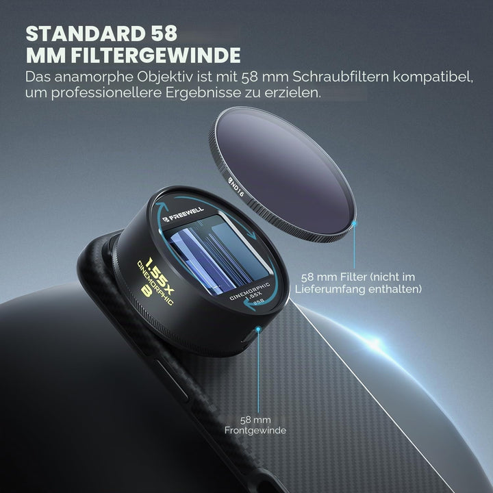 Freewell 1,55 x neutrales anamorphes Linse, kompatibel mit 17 mm Mount iPhone & Samsung – Cinematic