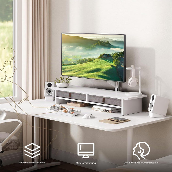 Fenge Dual Monitorständer Riser 2 Etagen Computer Monitor Ständer mit Schublade für PC Laptop Drucke
