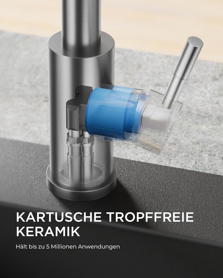 FORIOUS Waterfall Wasserhahn Küche, Hochdruck Küchenarmatur Ausziehbar mit Brause, 360° Drehbar Misc