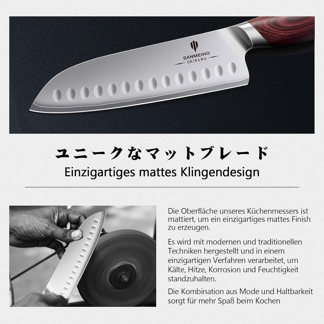 Profi Santoku Messer küchenmesser 18cm - Japanischer Hochcarbonstahl 10Cr15Mov mit 12° extrem scharf