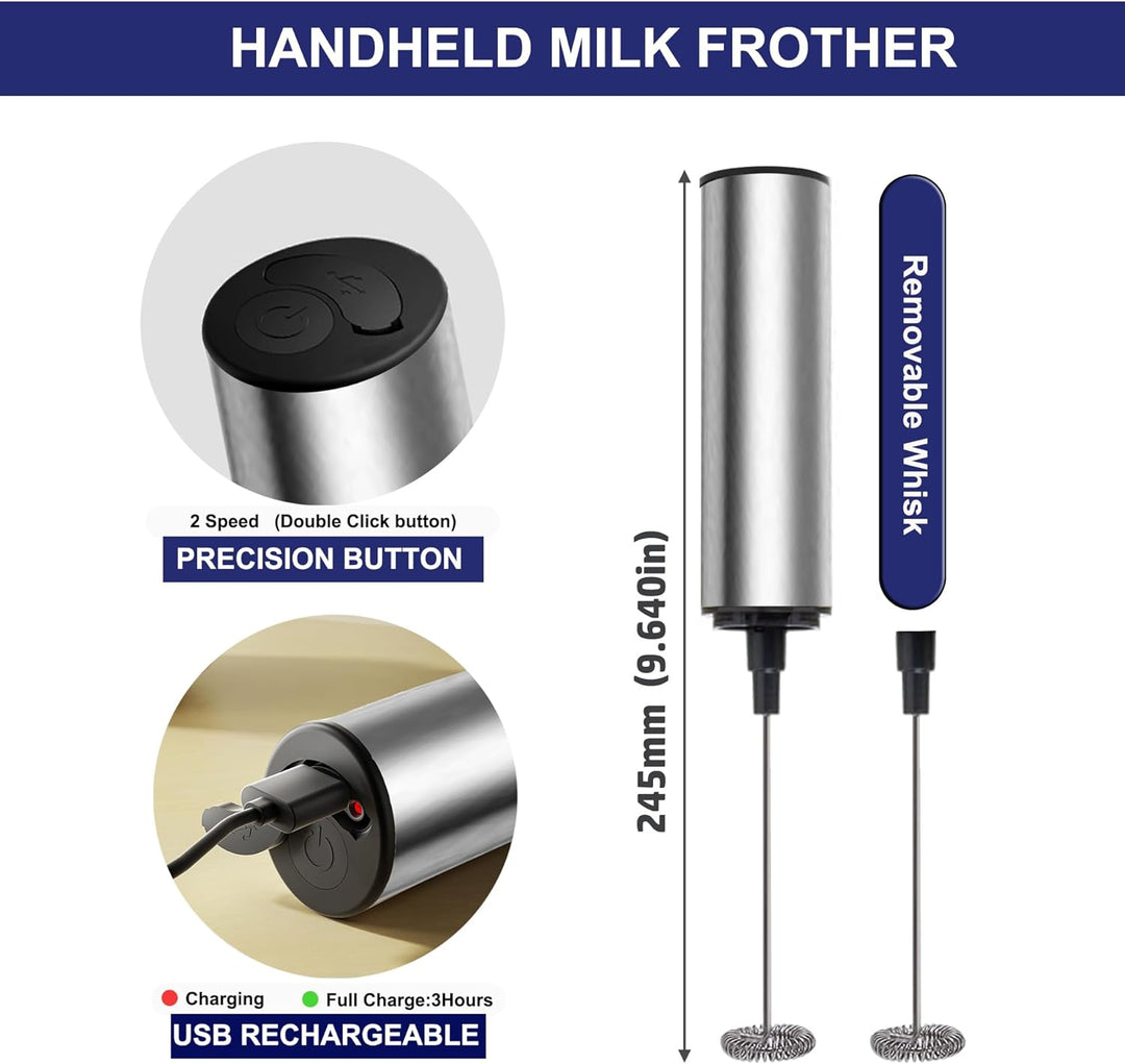 Wiederaufladbarer Handmilchaufschäumer, leistungsstarker Handkaffeeaufschäumer mit USB-Milchschaumbe