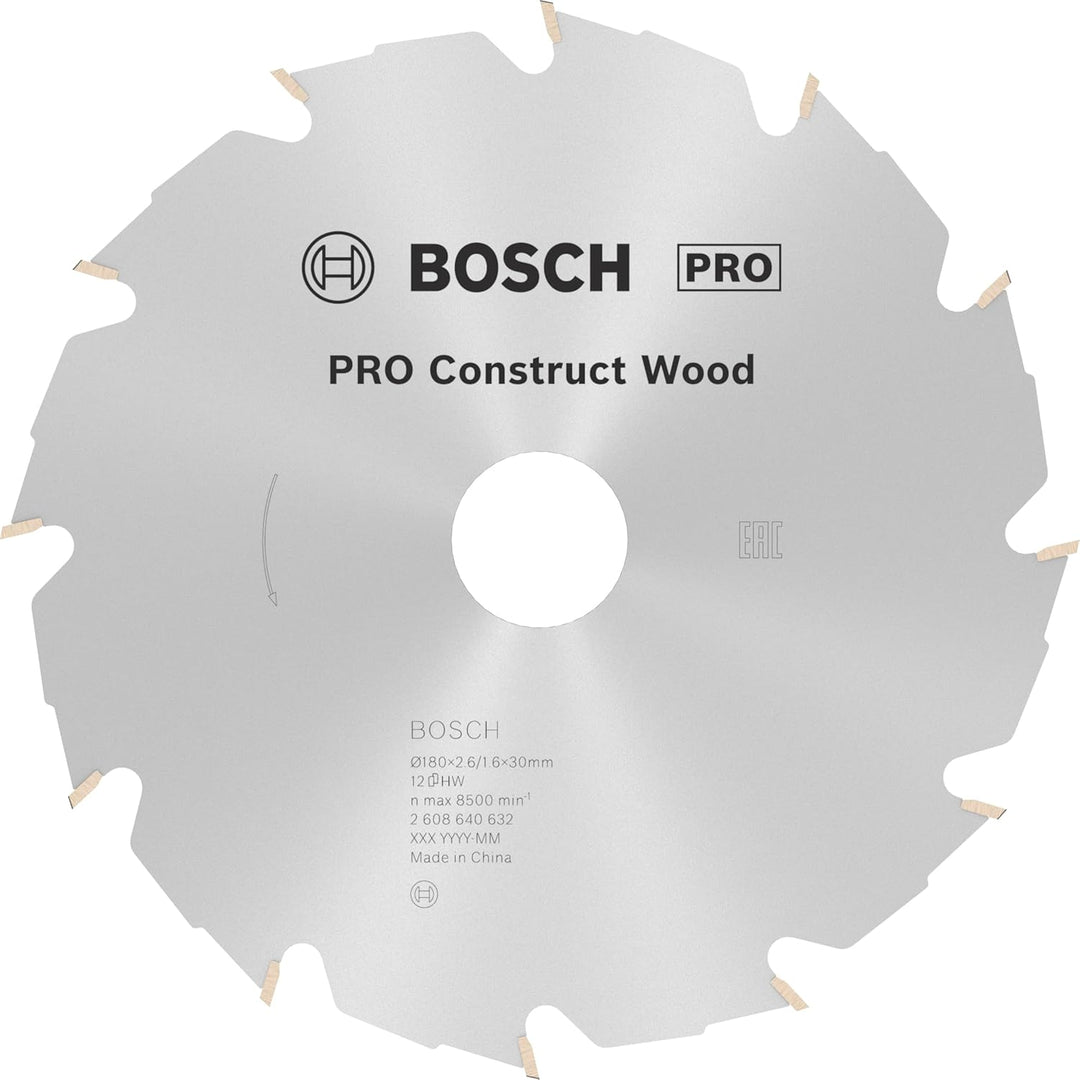 Bosch Professional 1x Kreissägeblatt Construct Wood (für Holz, Sägeblatt Ø 180 x 30 x 2,6 mm, 12 Zäh