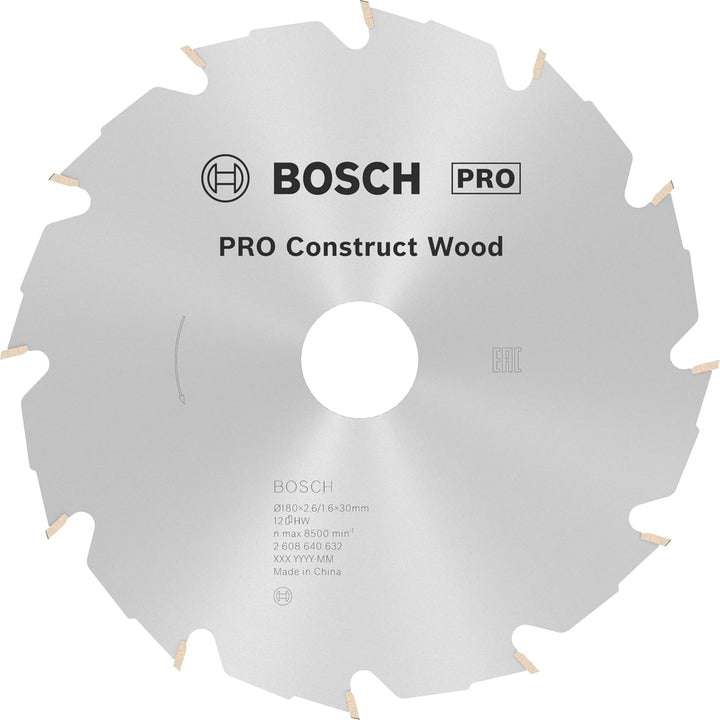 Bosch Professional 1x Kreissägeblatt Construct Wood (für Holz, Sägeblatt Ø 180 x 30 x 2,6 mm, 12 Zäh