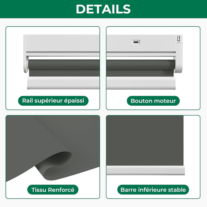 Allesin Wiederaufladbare Verdunklungsrollo ohne Bohren, (45x100cm,Anthrazit) Elektrische Rollo Innen