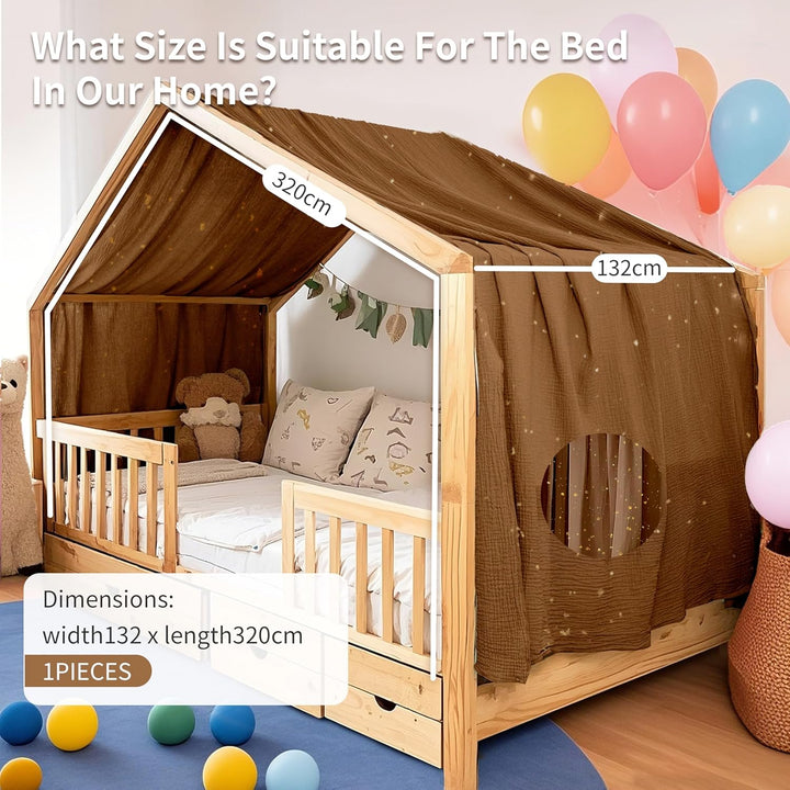 Home Bettbezug mit Goldener Applikation, handgefertigt aus 100% Baumwoll-Musselin, Stoffhimmel für d