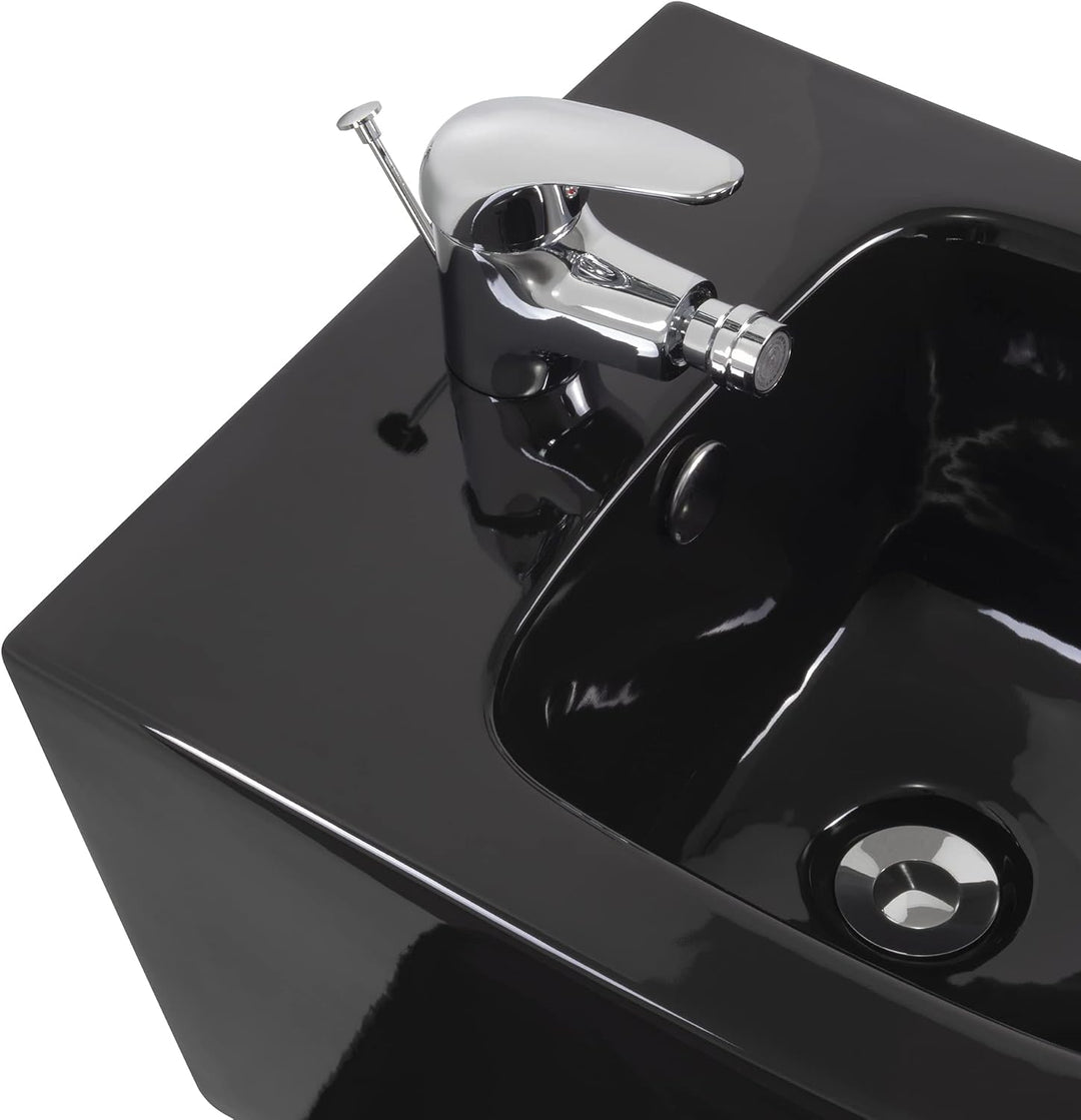 i-flair Wand-Hänge Bidet Franco mit Mischbatterie und Wandbefestigung - Schwarz, Schwarz