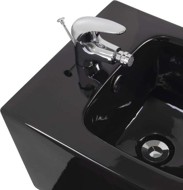 i-flair Wand-Hänge Bidet Franco mit Mischbatterie und Wandbefestigung - Schwarz, Schwarz
