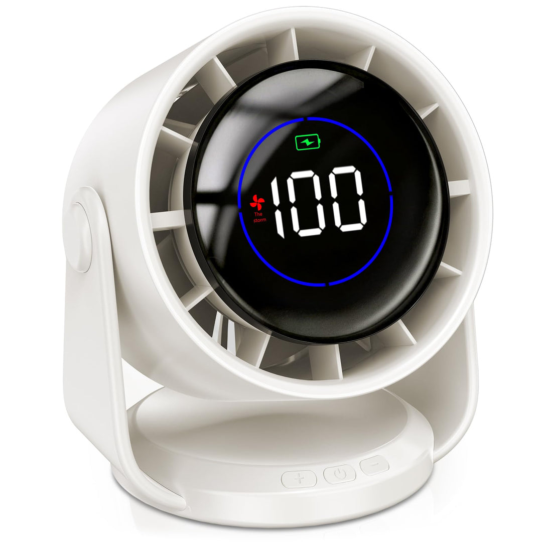 Tischventilator, Batterie USB Ventilator mit 11 Geschwindigkeitsstufen, 105°-Schwenkfunktion, LED-Di