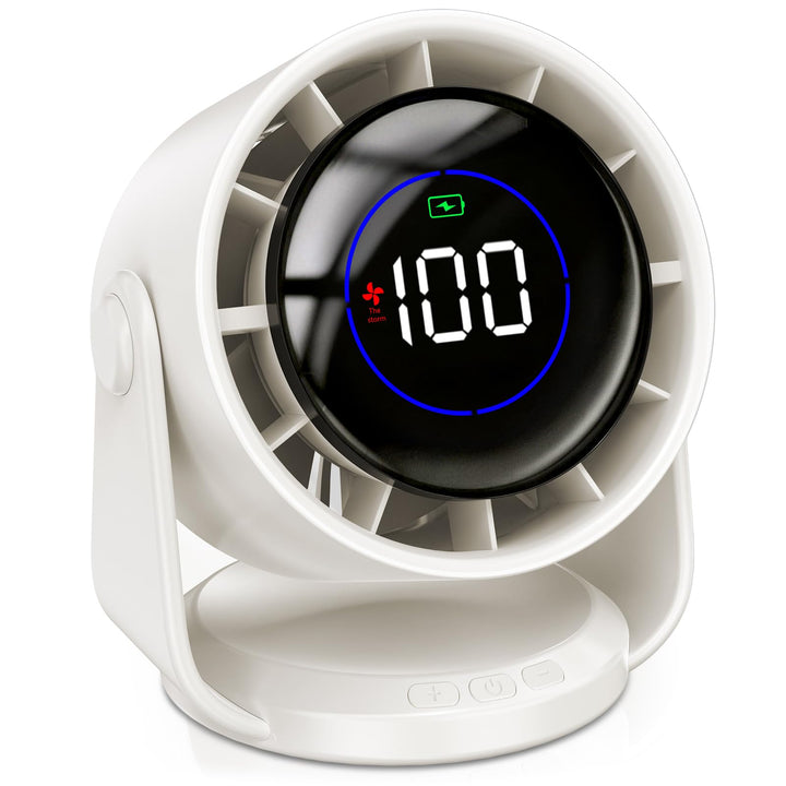 Tischventilator, Batterie USB Ventilator mit 11 Geschwindigkeitsstufen, 105°-Schwenkfunktion, LED-Di