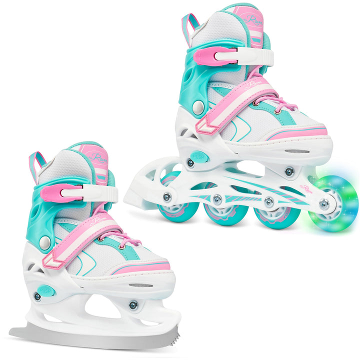 RAVEN 2in1 Kinder Schlittschuhe/Inline Skates Lia/Loret verstellbar mit LED Leuchtrad 30-33 (18-20,5