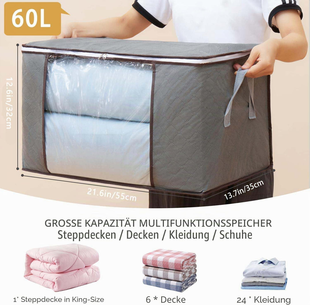 4 Stück Grosse Aufbewahrungstasche, 60L Faltbare Aufbewahrungsbox Mit Deckel, Aufbewahrung Kleidung,
