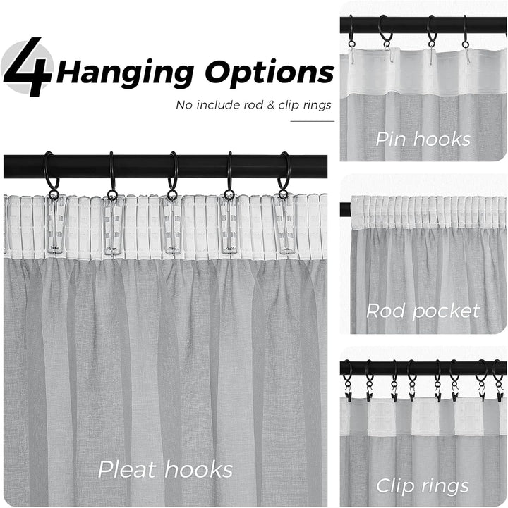 MRTREES Gardinen mit Kräuselband Stores Gardinen Grau kurz transparent 122X140cm (HXB) Schlaufenscha
