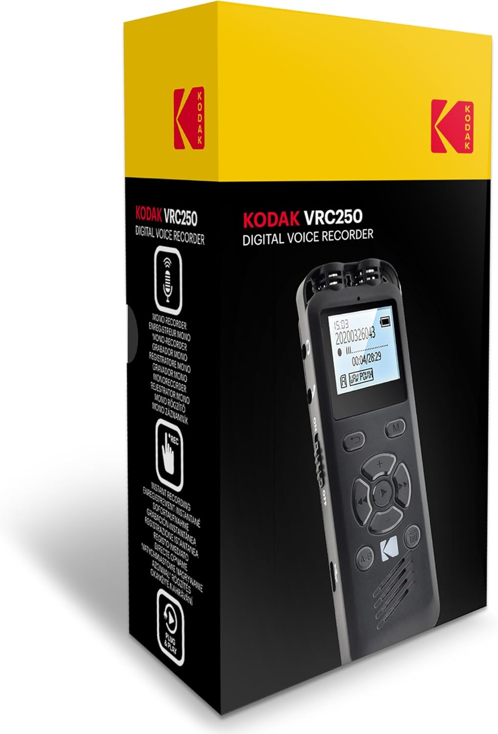 KODAK Hohe Intensität VRC250 digitaler Voice Recorder | Sprachgesteuertes wiederaufladbares Mini Dik
