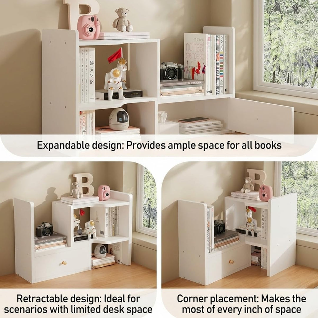 Erweiterbares Schreibtisch Bücherregal mit Tür Tischregal Schreibtisch Aufsatzregal 61x35x21,5cm Sta