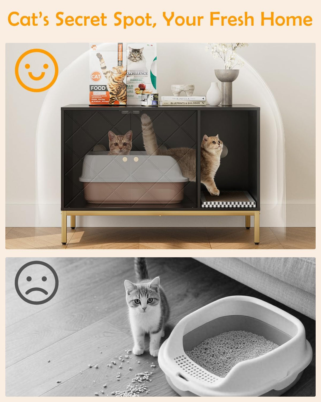 Katzenklo Schrank, Katzenkloschrank mit Doppeltüren, Katzenhaus mit Kratzmatte, hohe Beine, für Katz