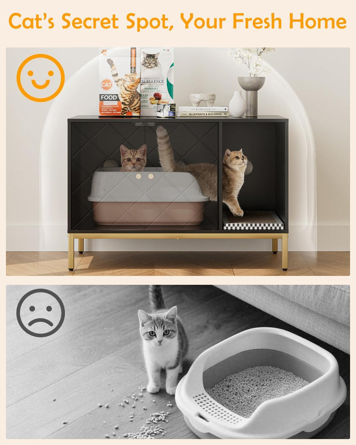 Katzenklo Schrank, Katzenkloschrank mit Doppeltüren, Katzenhaus mit Kratzmatte, hohe Beine, für Katz