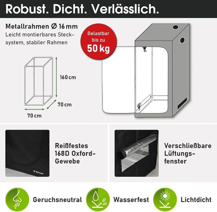 BRAST Growzelt GrowBox | Komplettset inkl. Sonderzubehör | viele Grössen | 60x60x140-120x60x180cm |