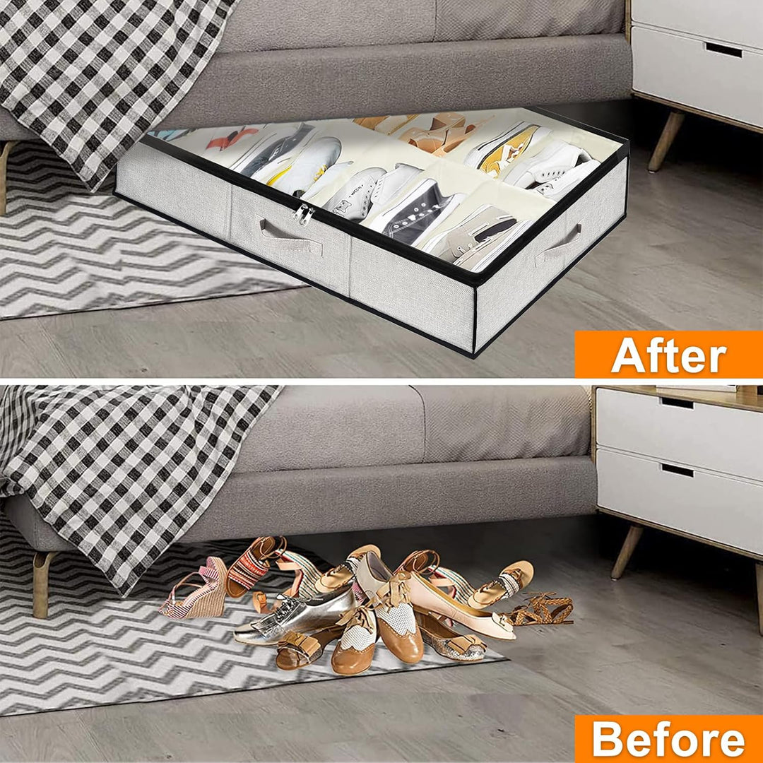 VERONLY 2 Stück Schuhaufbewahrung mit Deckel Faltbar, Schuhorganizer mit 32 Fächern Schuhschrank mit