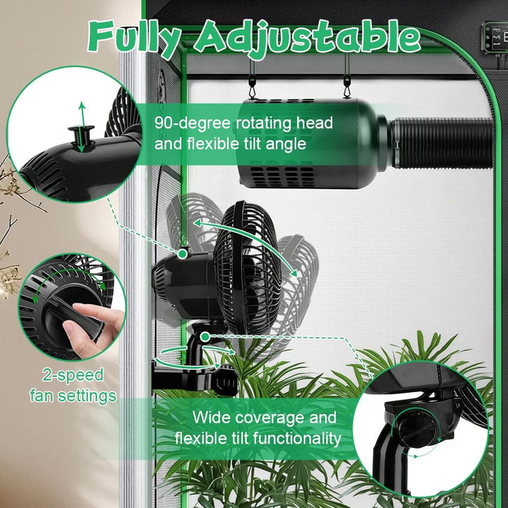 Grow Ventilator Oszillierend 25W, Clip Ventilator Oszillierend, 3 Geschwindigkeitsstufen, 22 cm Durc