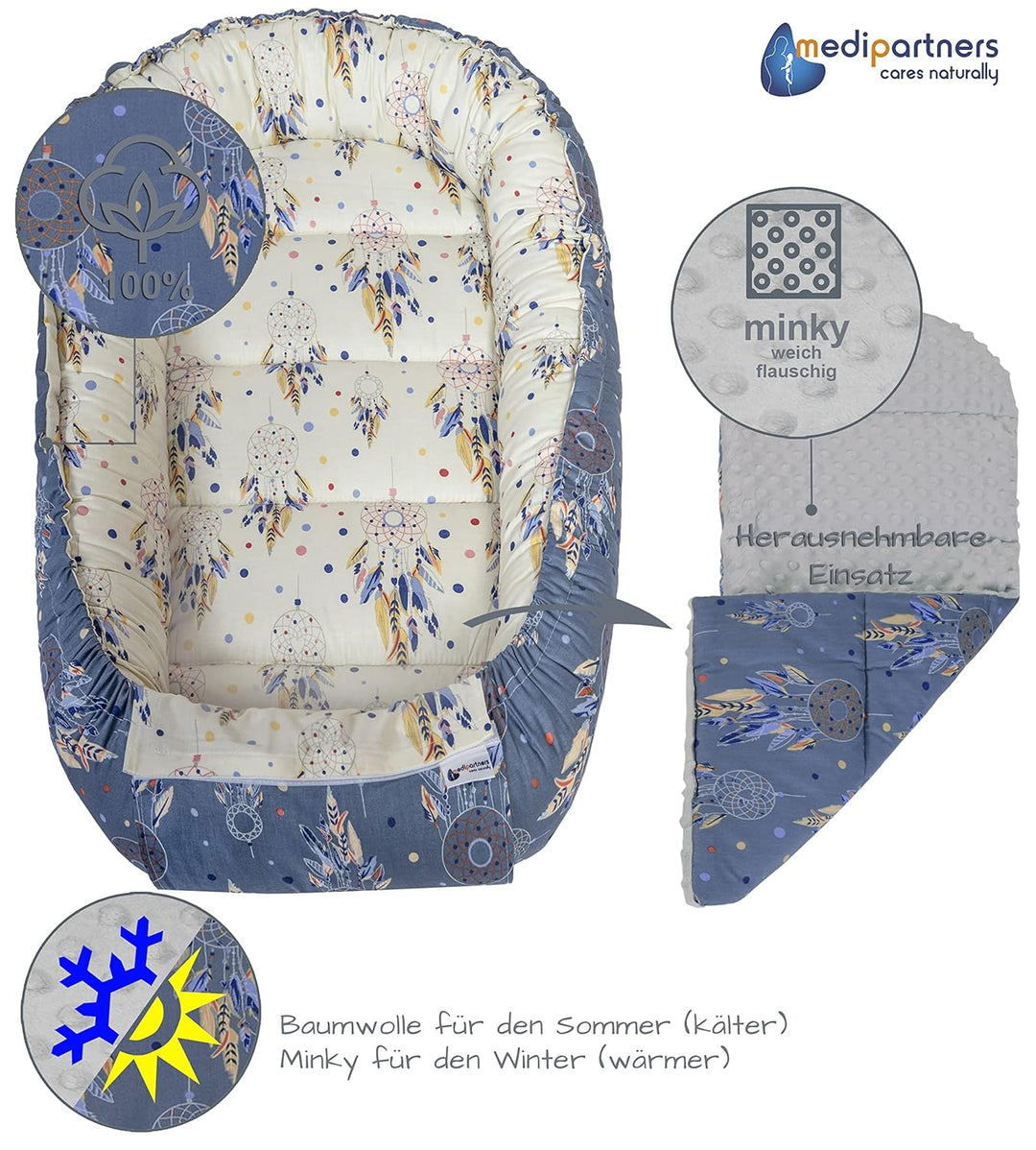 Medi Partners 5 teilig Babynestchen Set Babynest 100x60x15 herausnehmbarer Einsatz Bett Kuschelnest