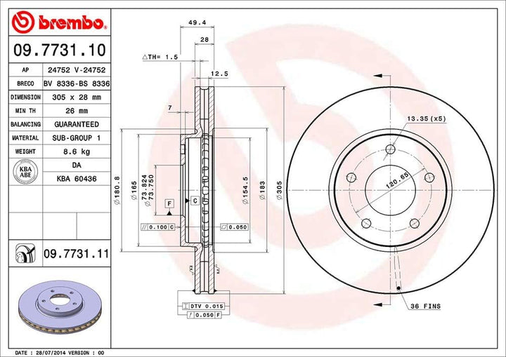 Brembo 09.7731.11 COATED DISC LINE Bremsscheibe - Paar